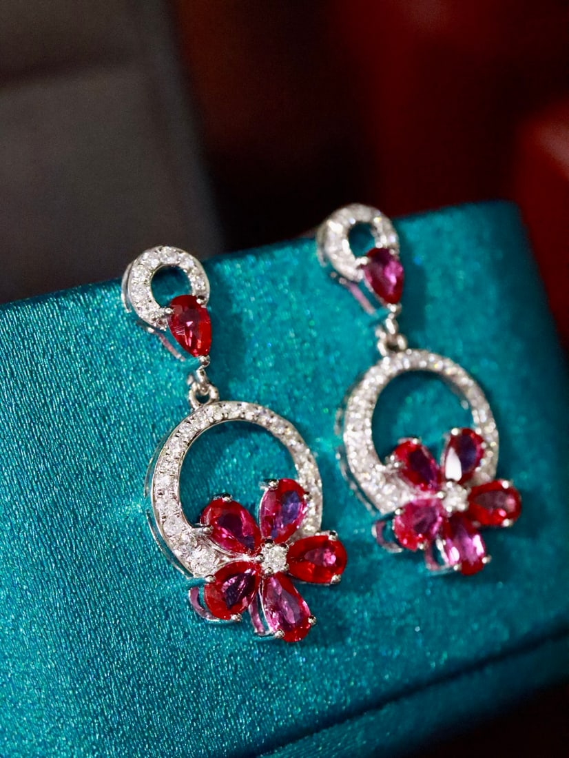 18K Gold Natural Unheated Ruby Earrings - 2