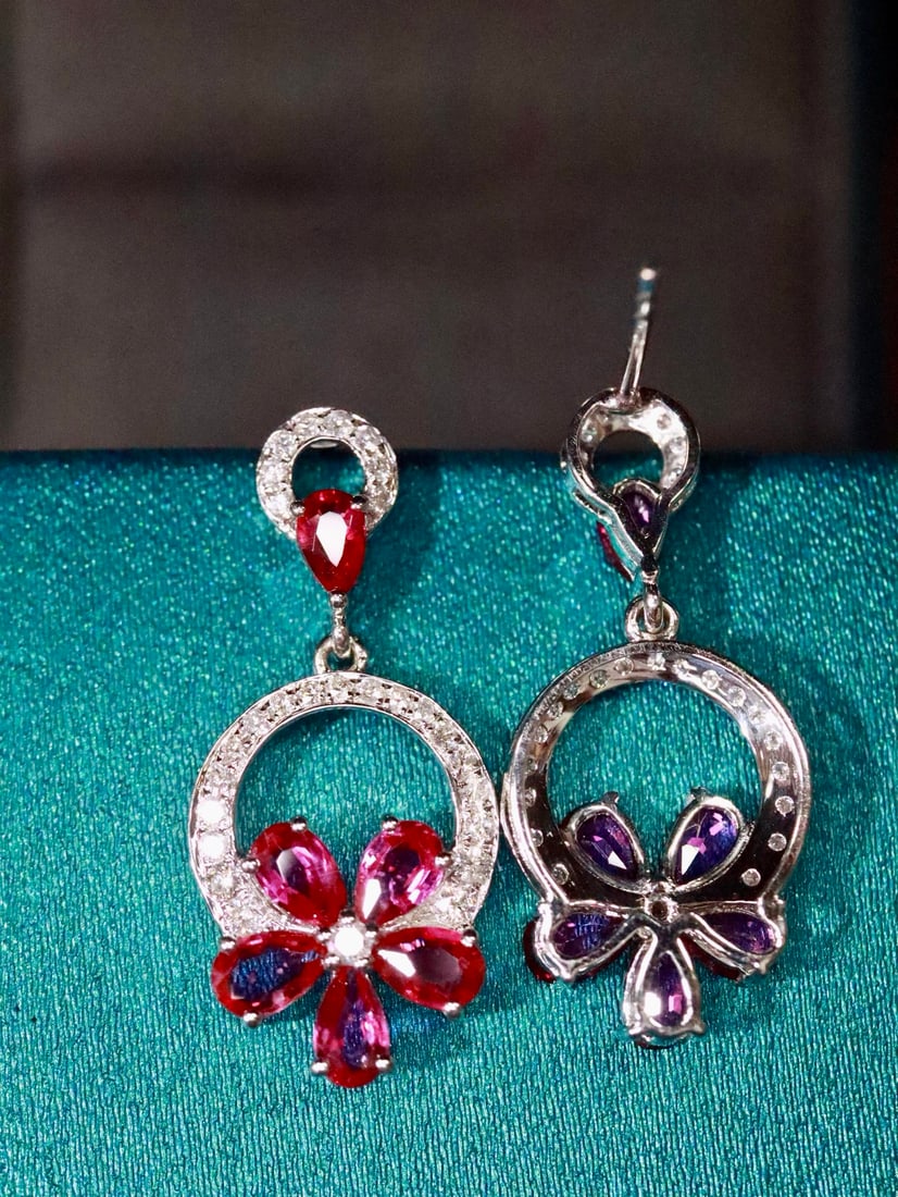 18K Gold Natural Unheated Ruby Earrings - 3