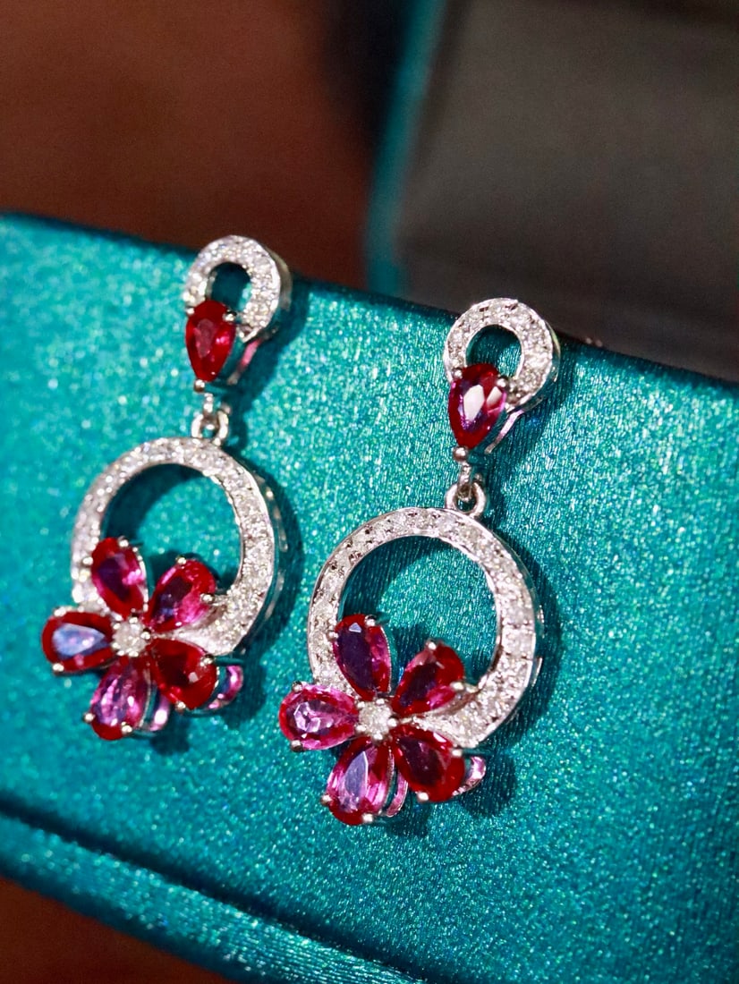 18K Gold Natural Unheated Ruby Earrings - 5