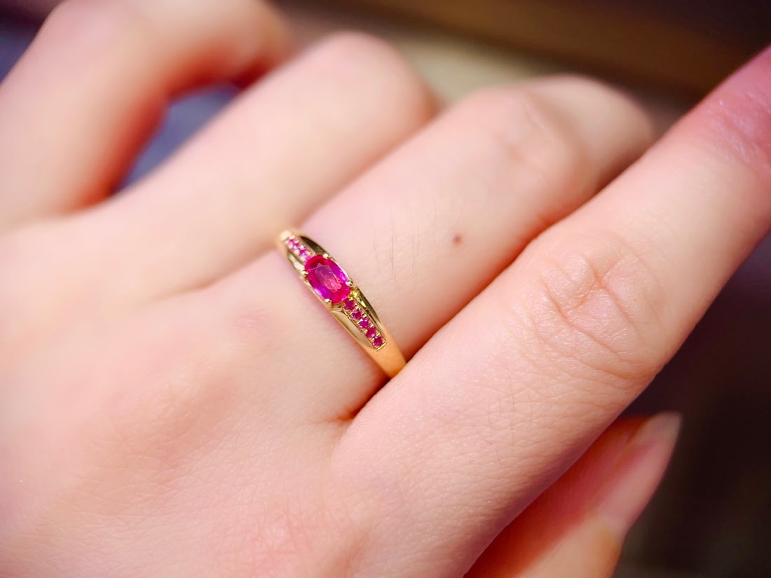 18K Gold Natural Ruby Ring - 6