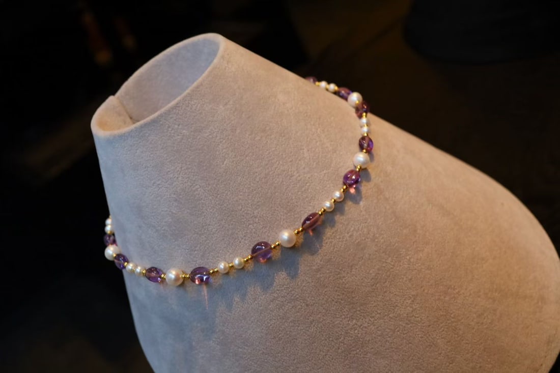 Natural Pearl and Amethyst Necklace - 3