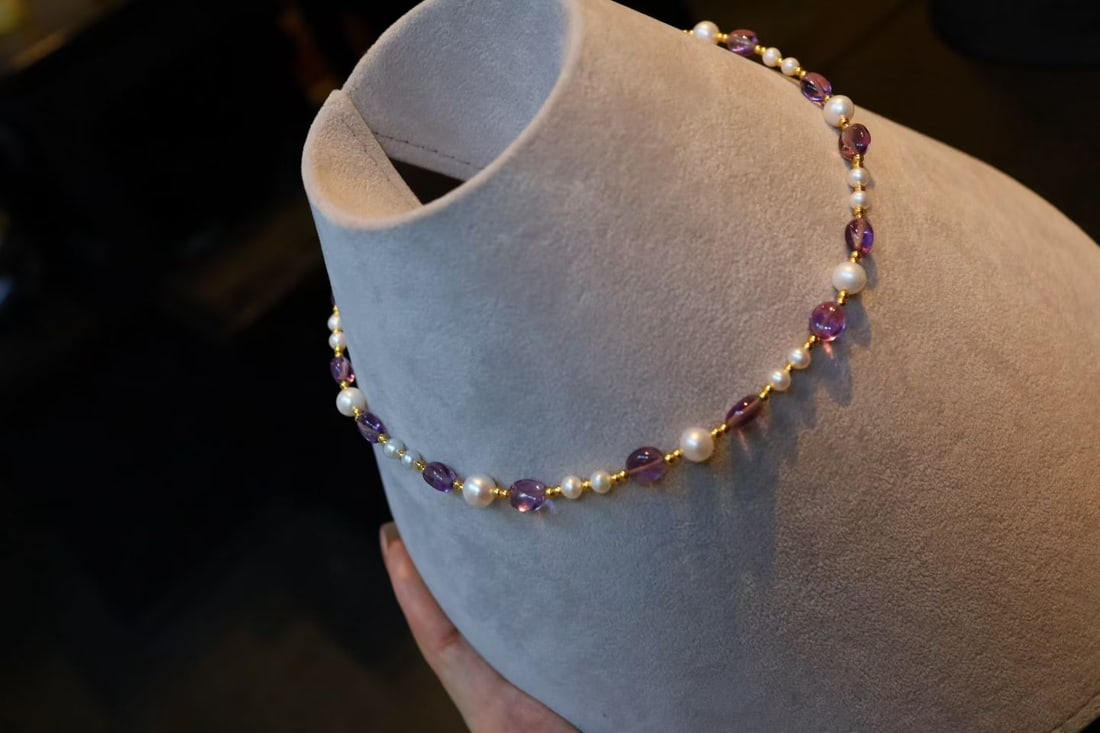 Natural Pearl and Amethyst Necklace - 5