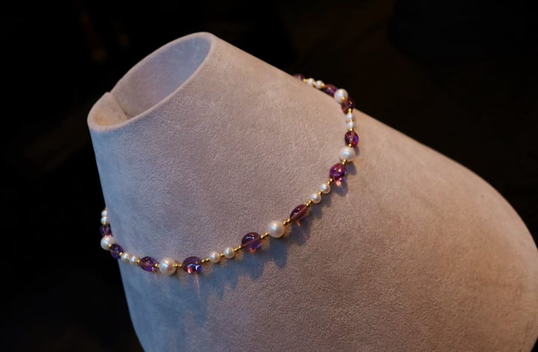 Natural Pearl and Amethyst Necklace - 6