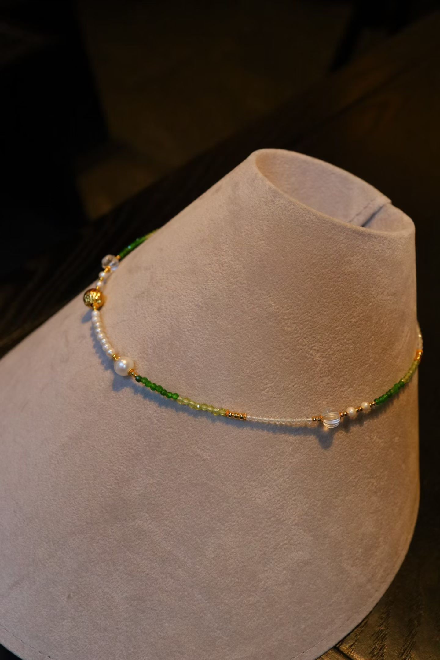 Silver Diopside Peridot White Topaz Pearl Necklace - 2