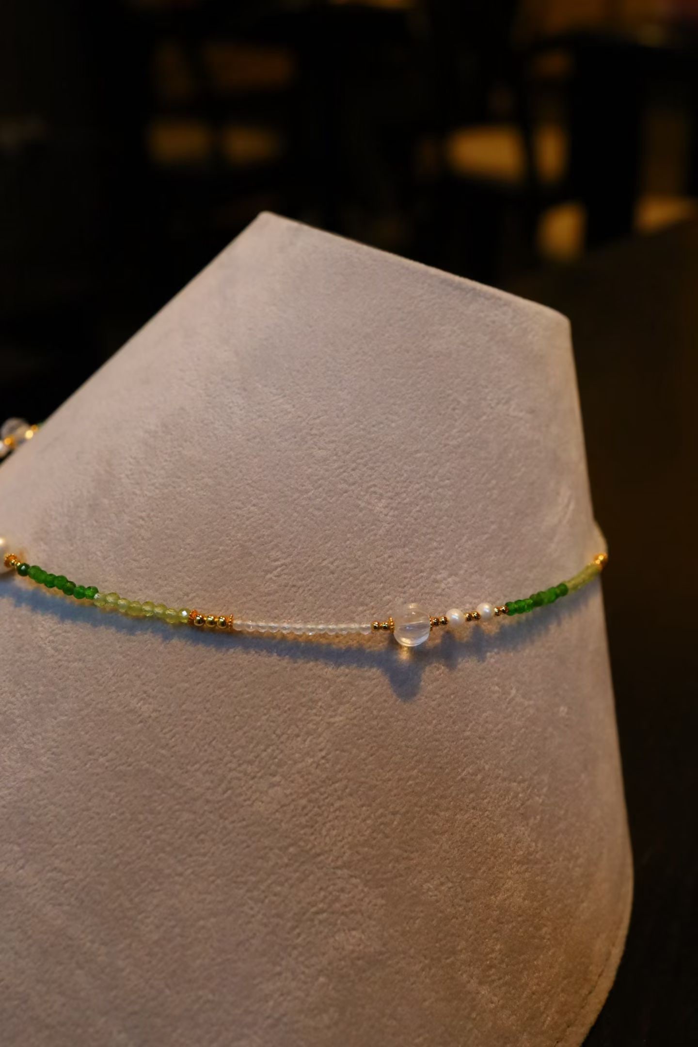 Silver Diopside Peridot White Topaz Pearl Necklace - 3