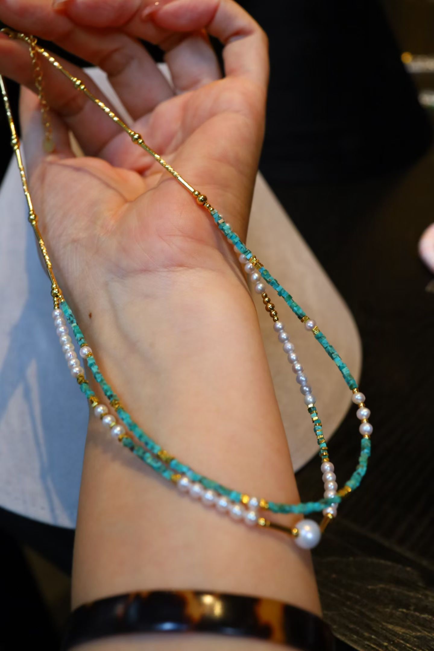 Sterling Silver Pearl Double-layer Necklace - 7