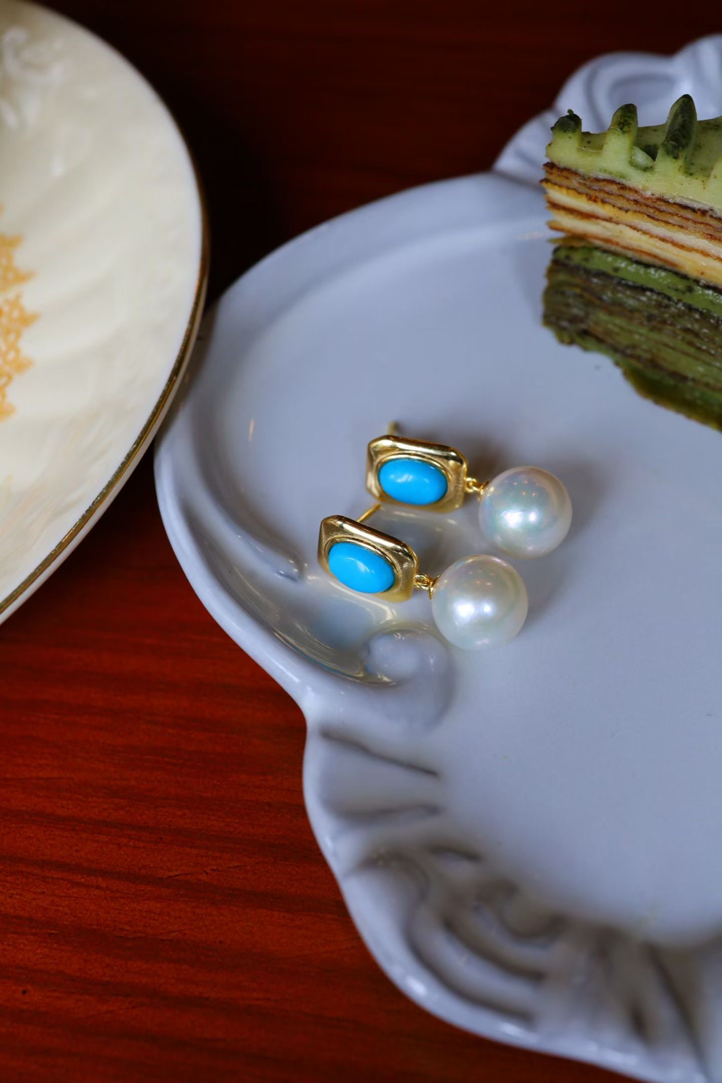 18K Gold Natural White Pearl Earrings - 3
