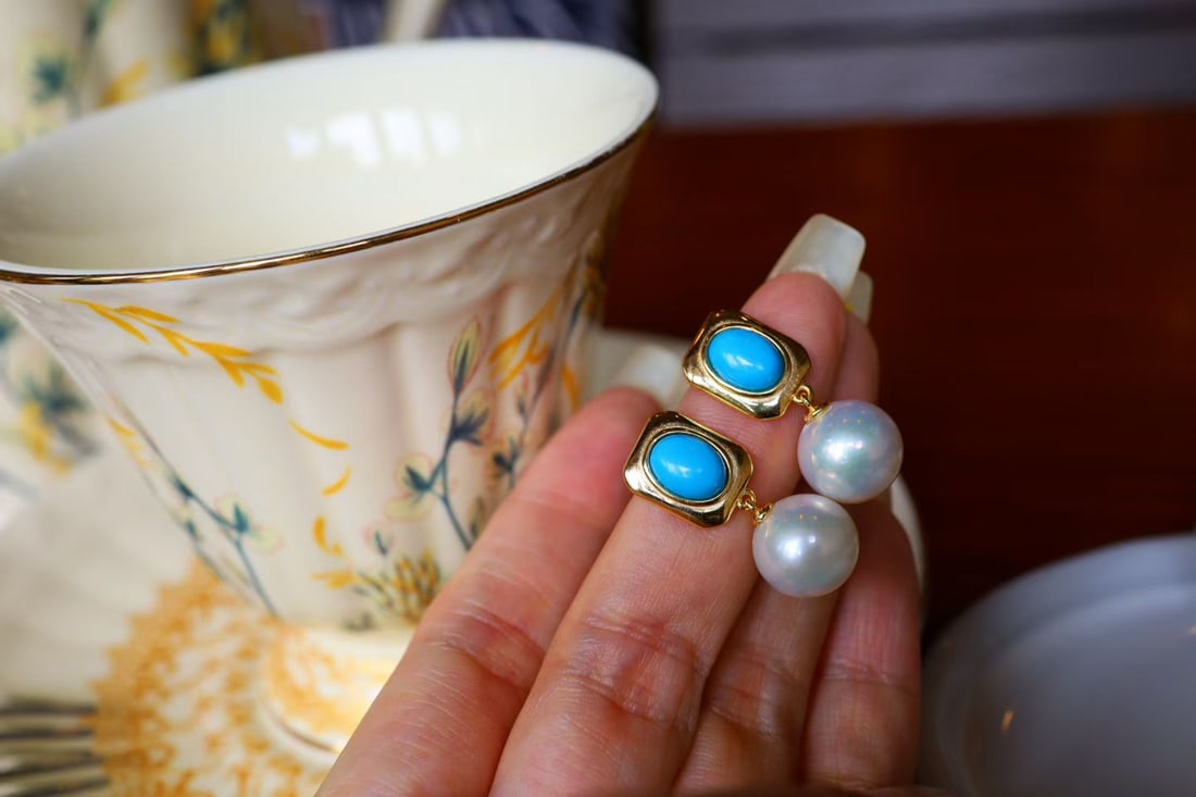 18K Gold Natural White Pearl Earrings - 5