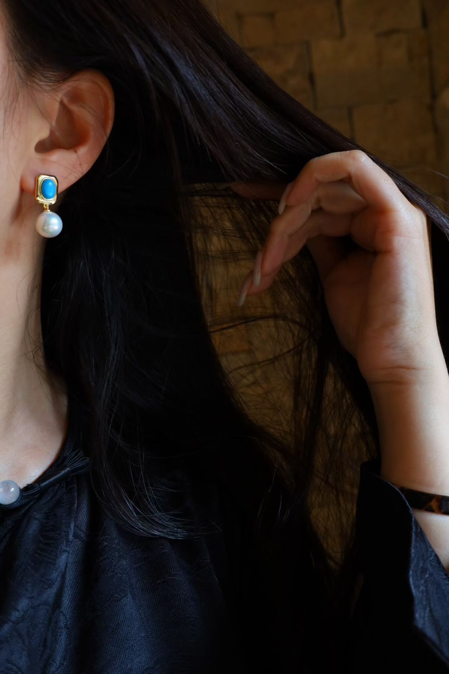 18K Gold Natural White Pearl Earrings - 9
