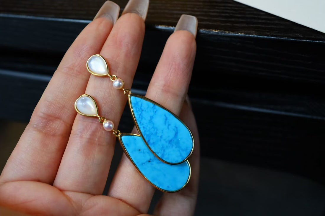 S925 silver earrings inlaid with white shell - 2