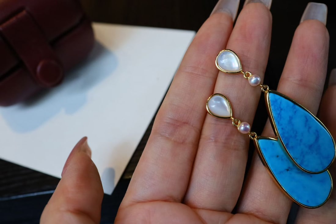 S925 silver earrings inlaid with white shell - 3