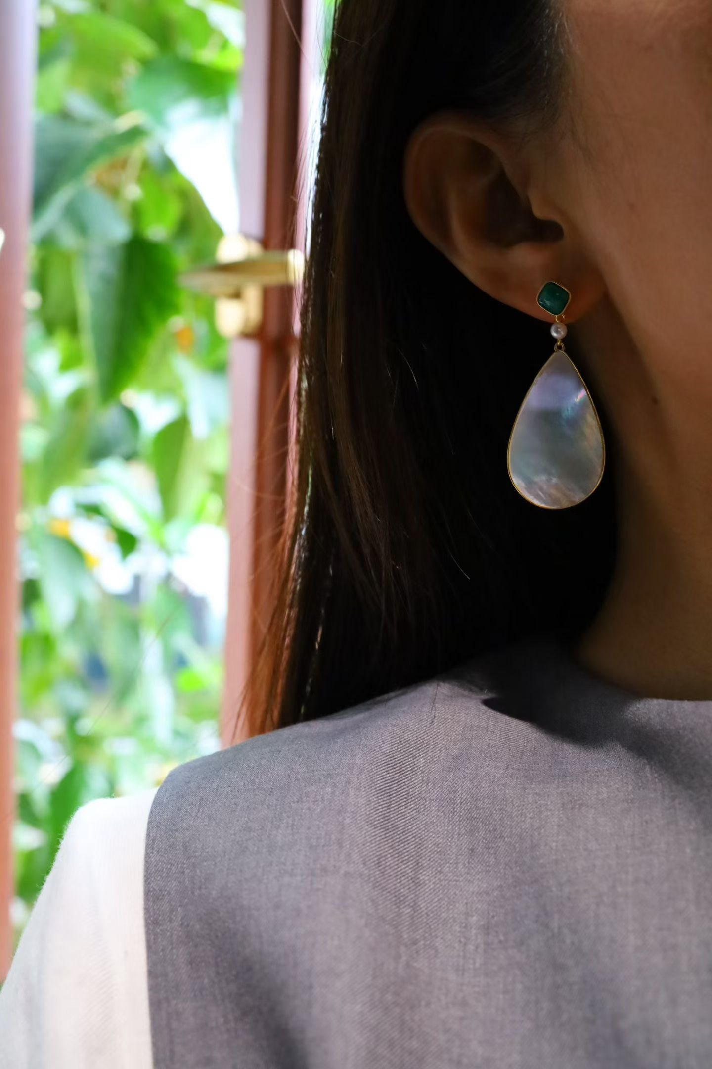 Silver Malachite and White Mother-of-Pearl Earrings - 2