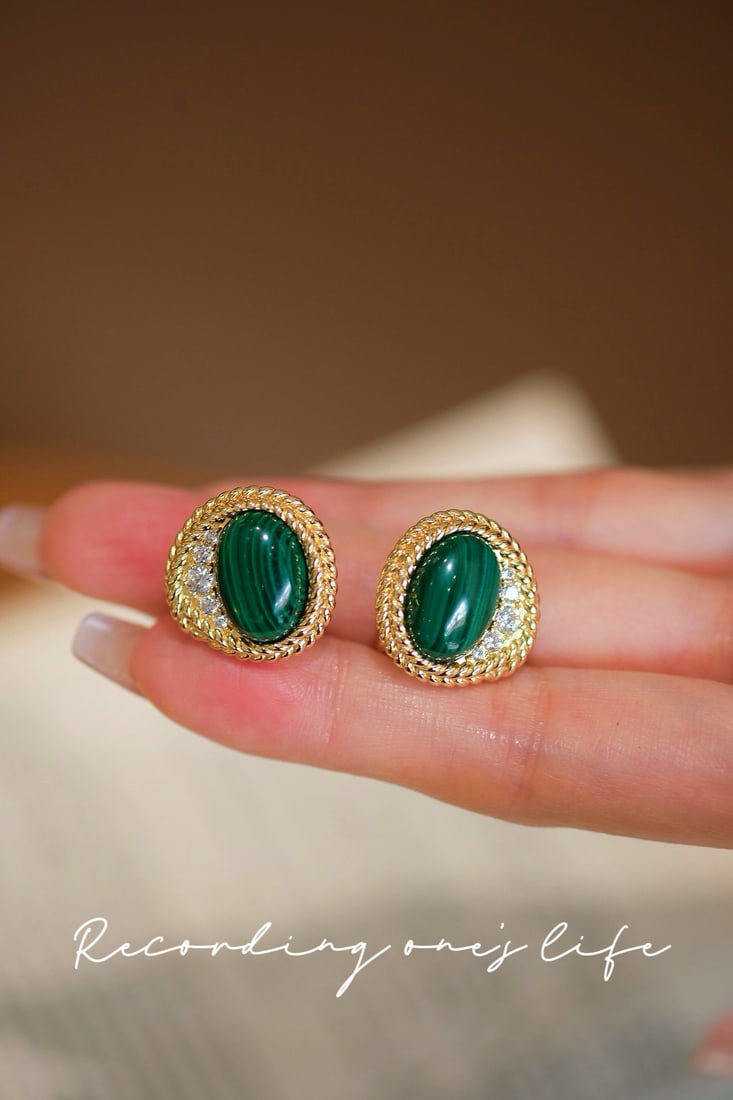 S925 Silver Malachite Earrings - 2