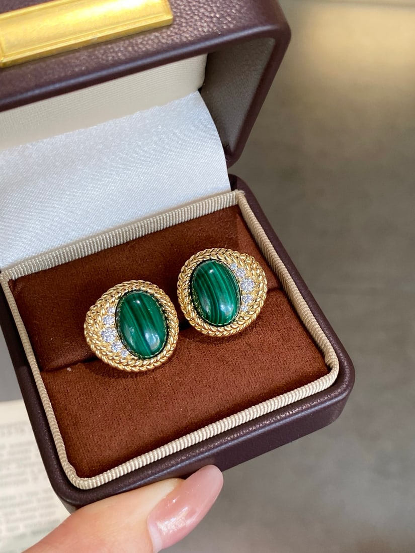 S925 Silver Malachite Earrings - 7
