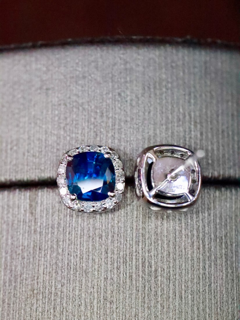 Platinum Natural Blue Sapphire Earrings - 2