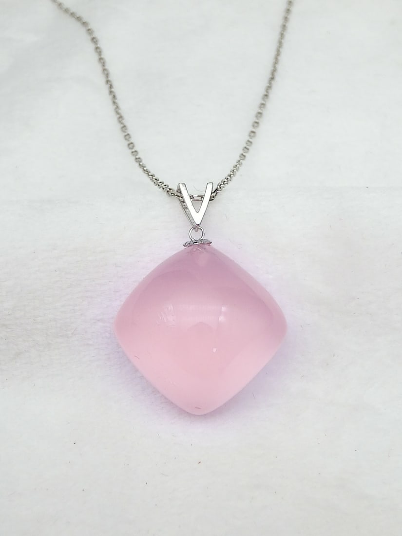 18K Gold Pink Quartz Pendant - 2