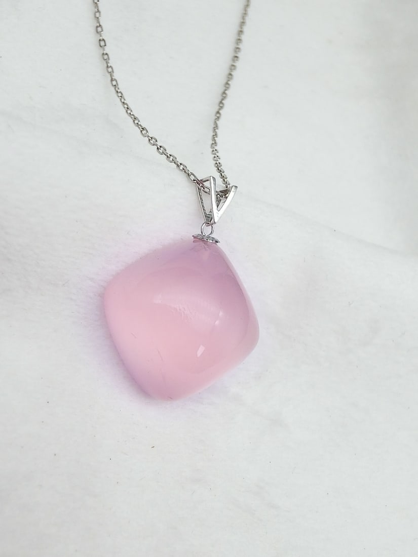 18K Gold Pink Quartz Pendant - 7