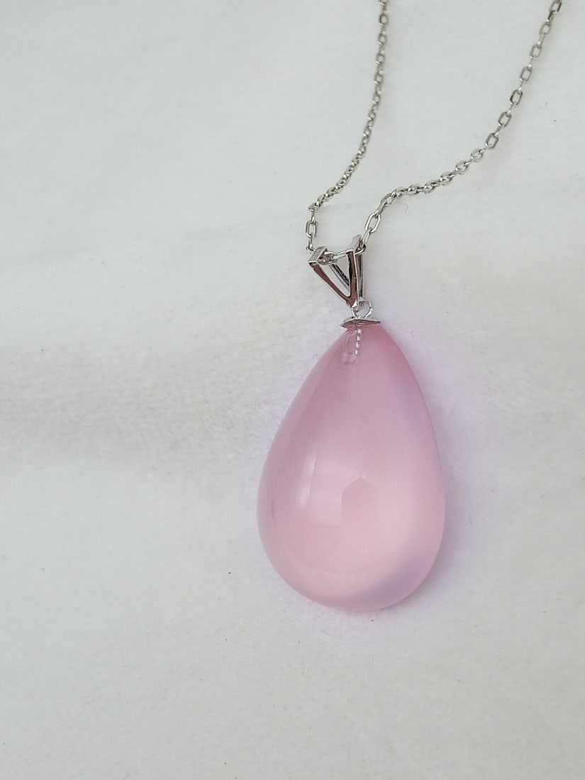18K Gold Pink Quartz Pendant - 7