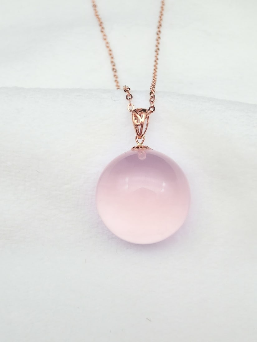 18K Gold Pink Quartz Pendant - 2