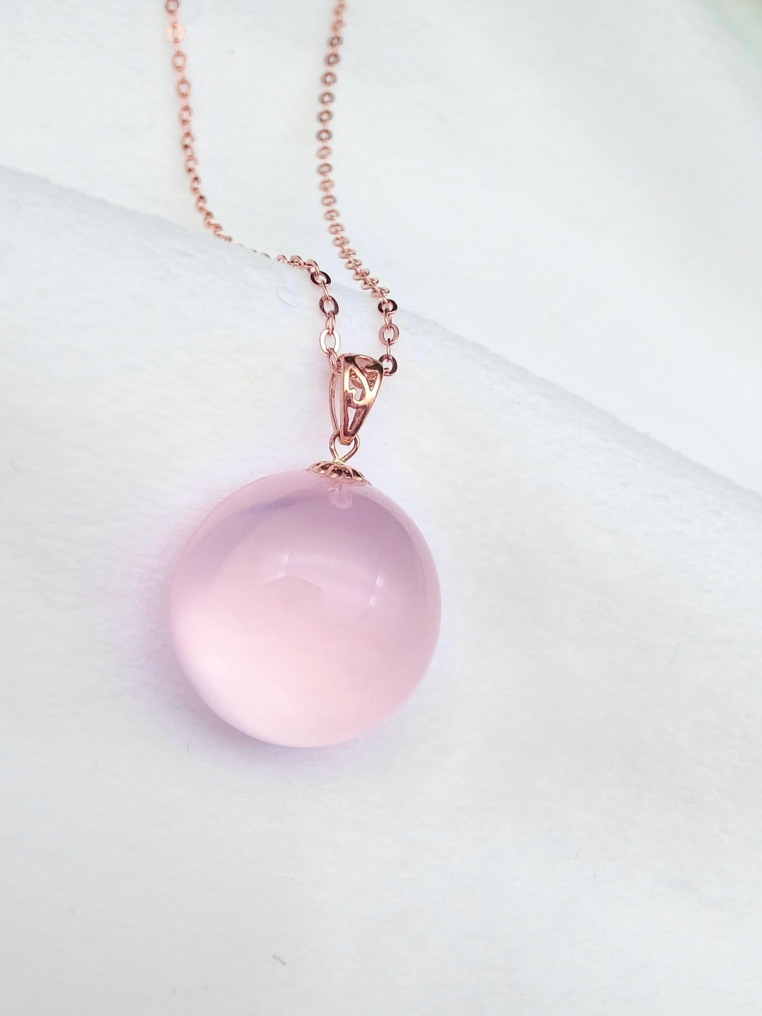 18K Gold Pink Quartz Pendant - 3
