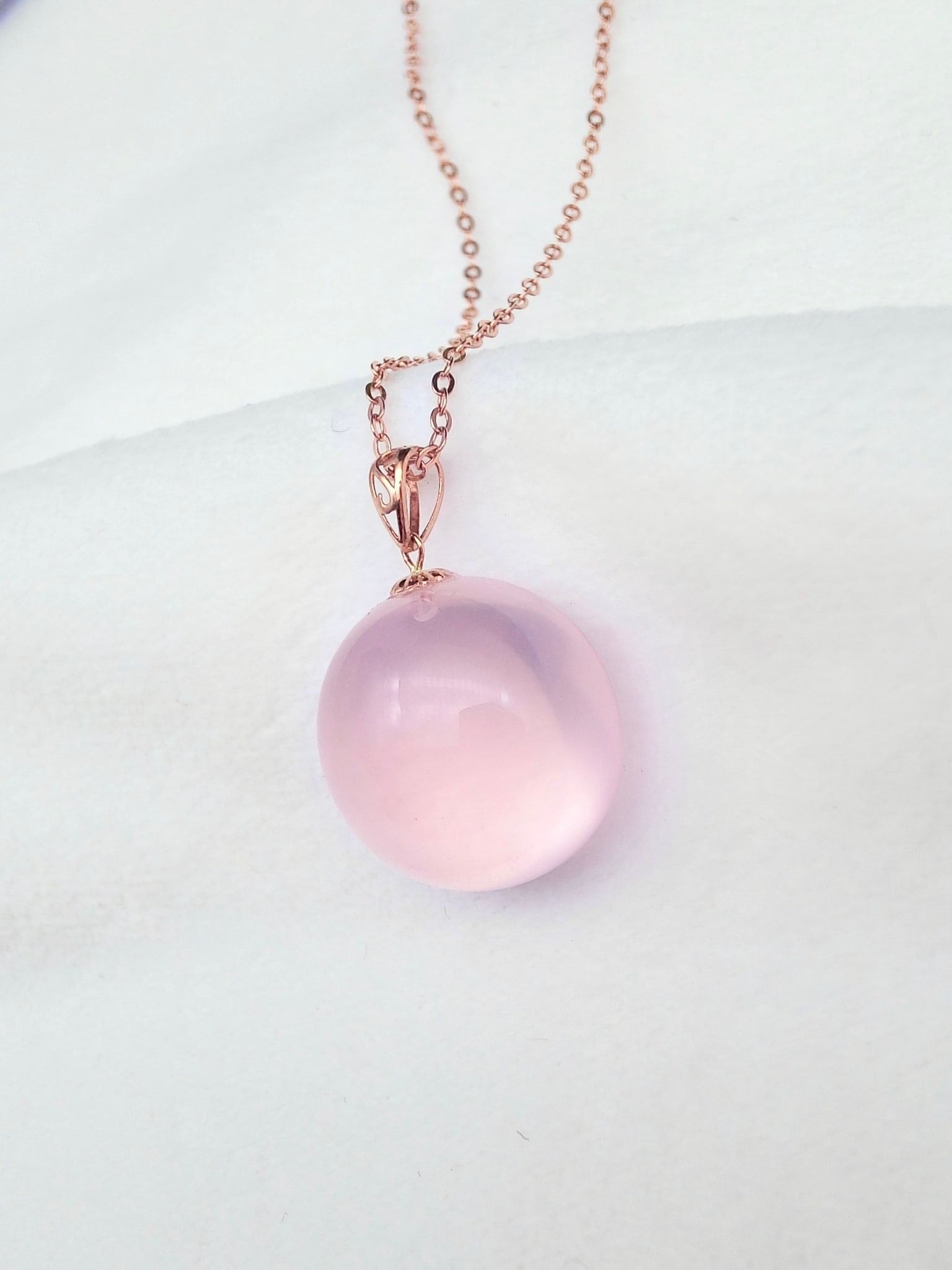 18K Gold Pink Quartz Pendant - 4