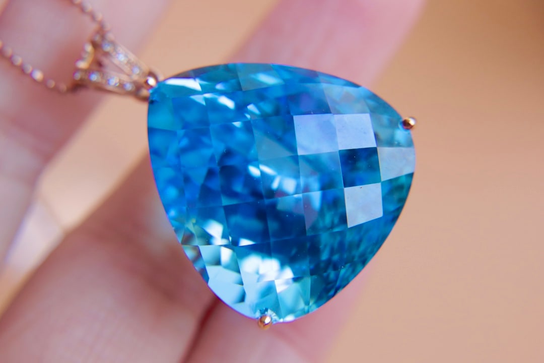 18K Gold Topaz Diamond Pendant - 2