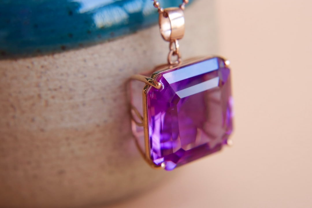 18K Gold Amethyst Pendant - 2