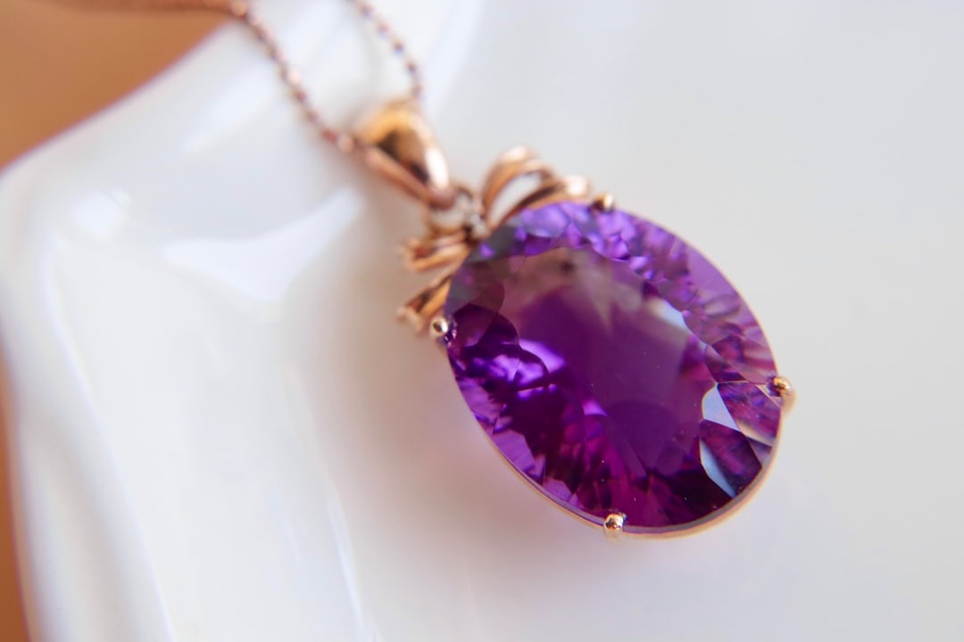18K Gold Amethyst Diamond Pendant - 2