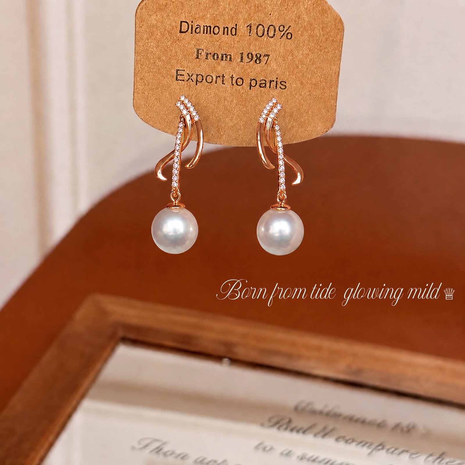 18K Gold Diamond Pearl Earrings - 2