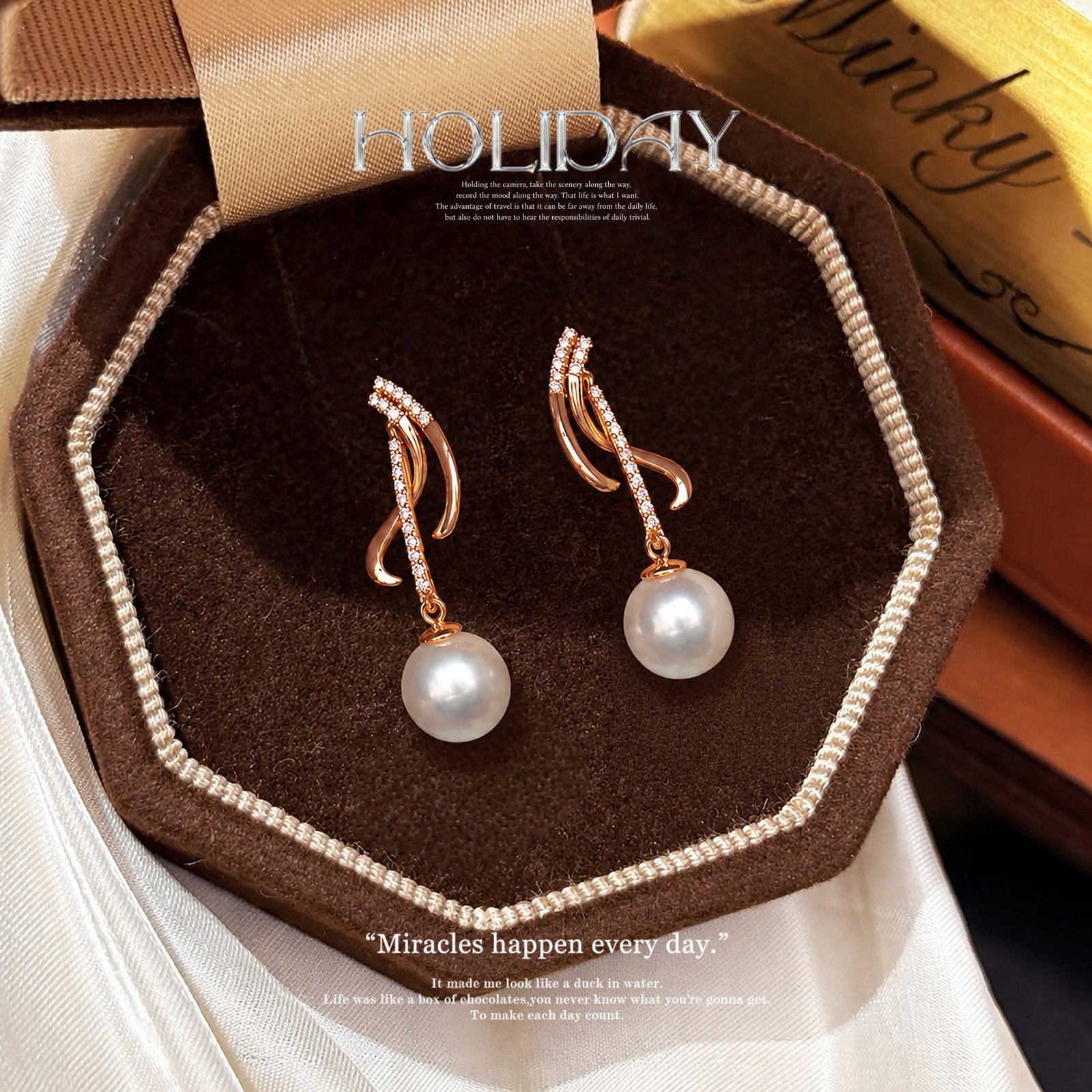 18K Gold Diamond Pearl Earrings - 4