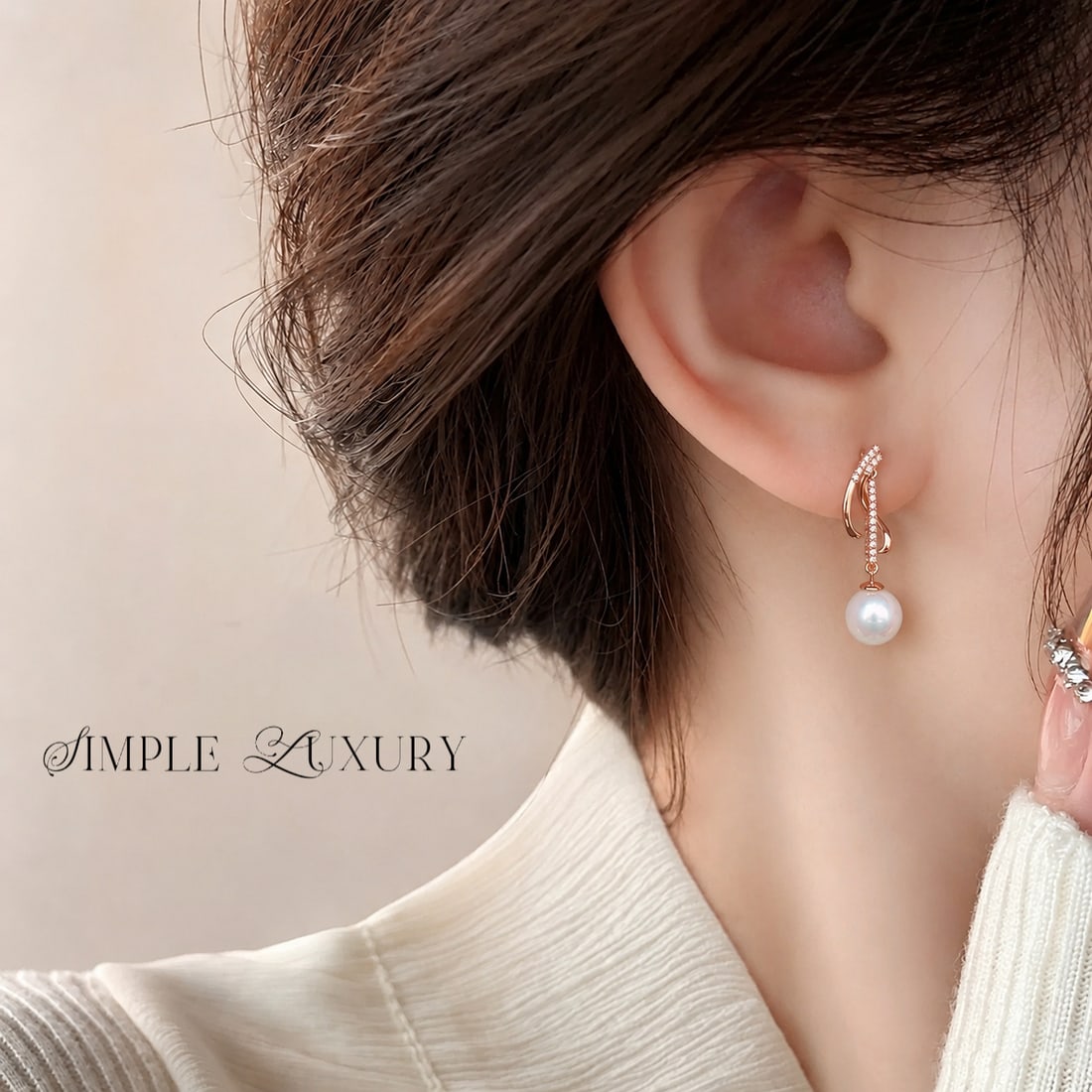 18K Gold Diamond Pearl Earrings - 9