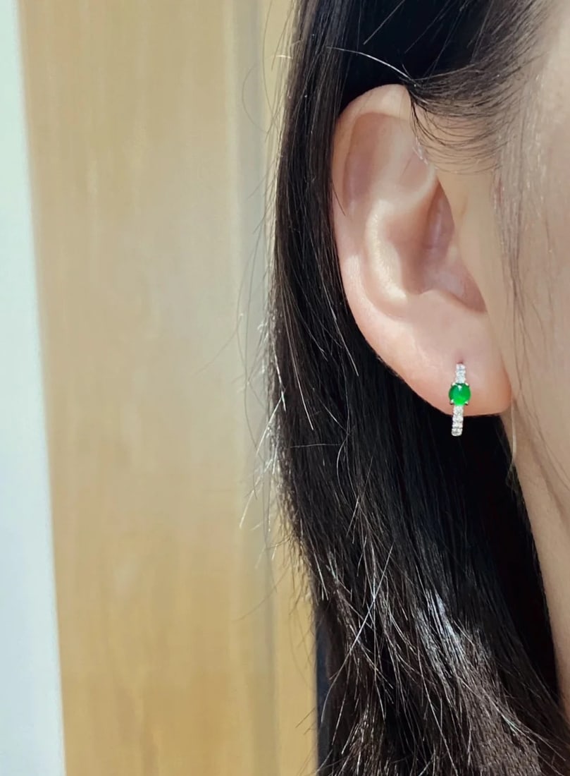 18K Gold Jadeite Diamond Earrings - 3