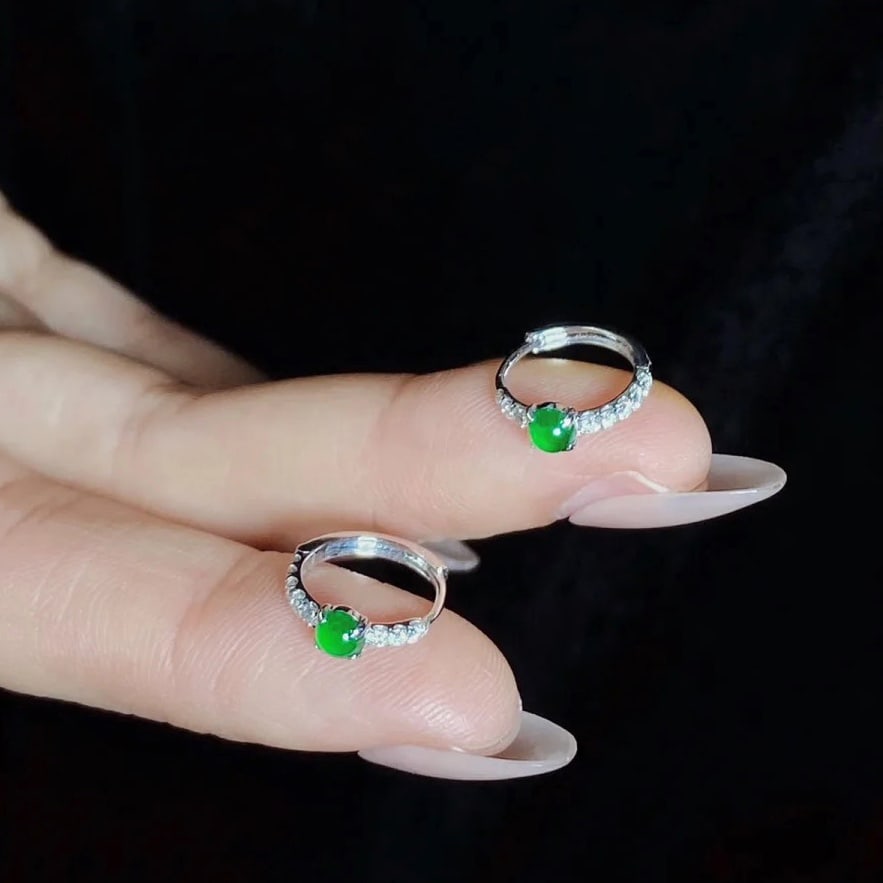 18K Gold Jadeite Diamond Earrings - 4
