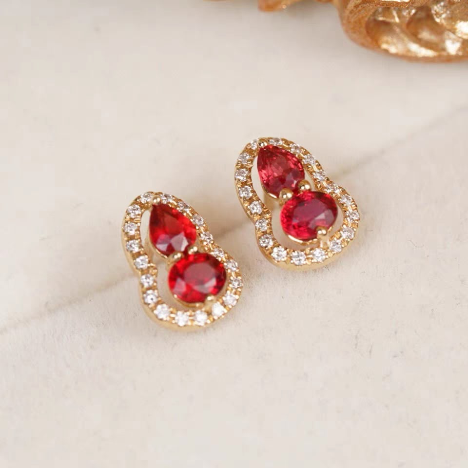 18K Gold Natural Pigeon's Blood Ruby Earrings - 5