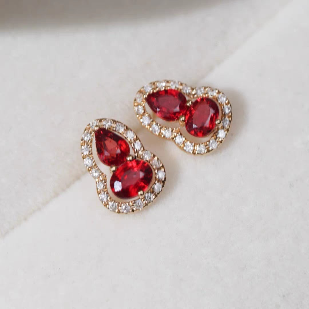 18K Gold Natural Pigeon's Blood Ruby Earrings - 6