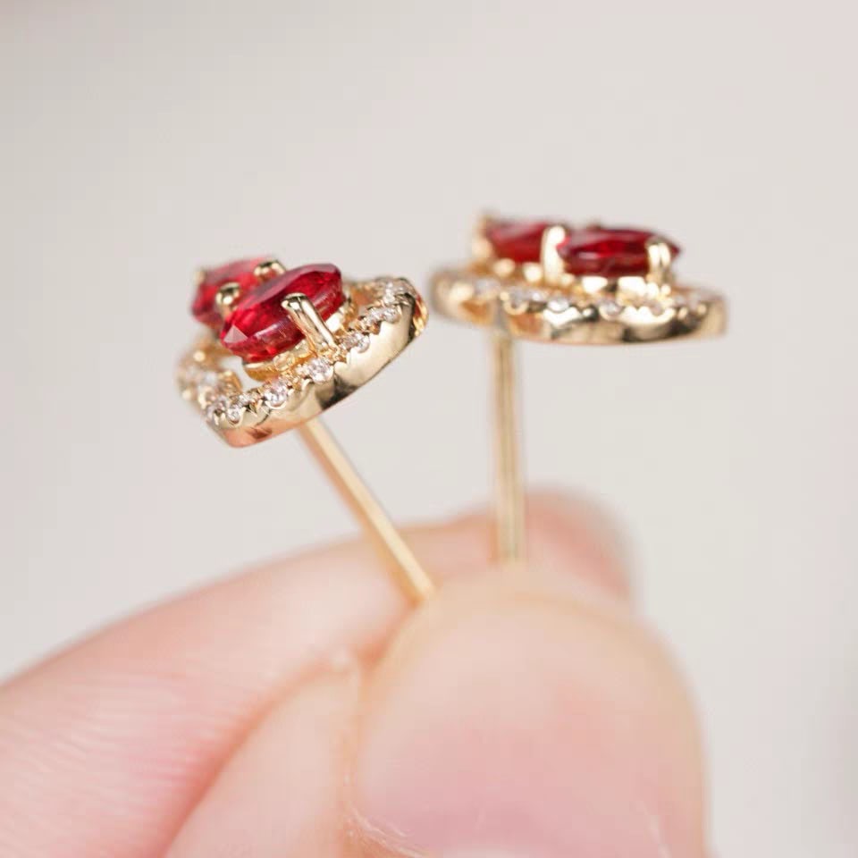 18K Gold Natural Pigeon's Blood Ruby Earrings - 7