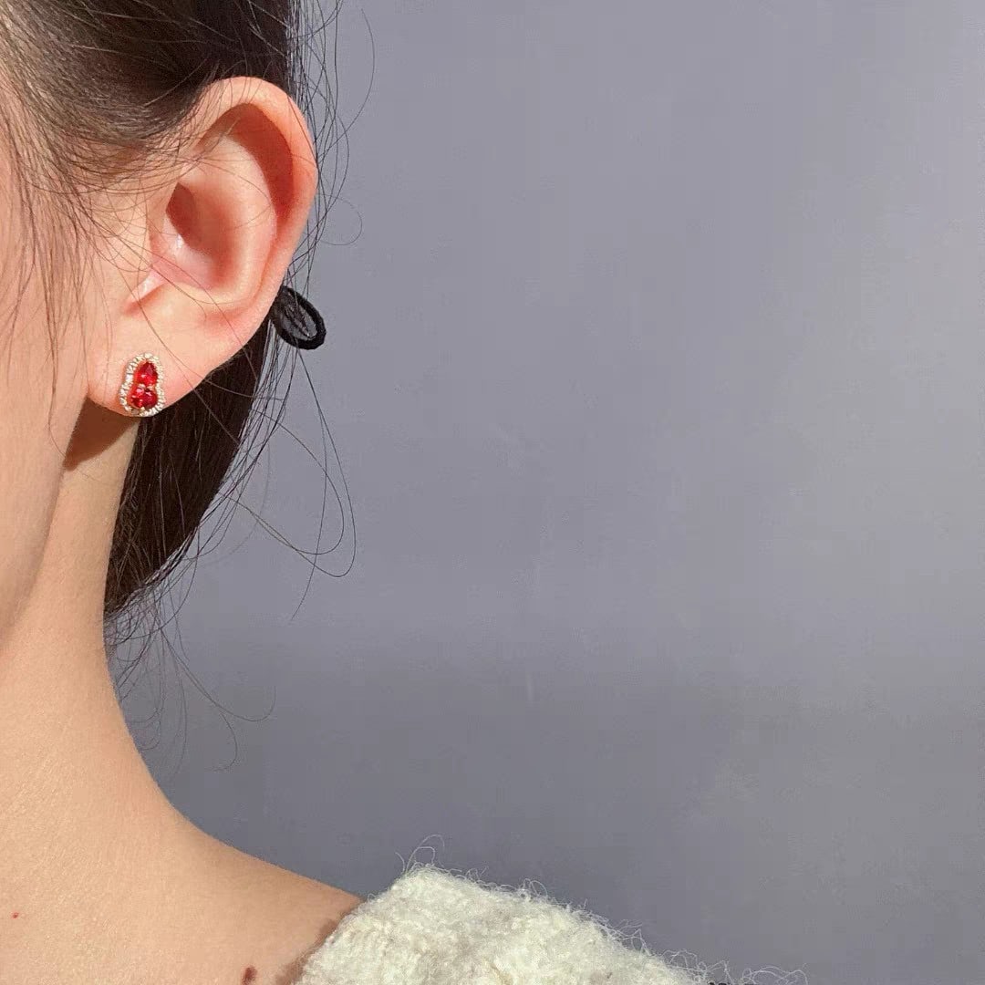 18K Gold Natural Pigeon's Blood Ruby Earrings - 9