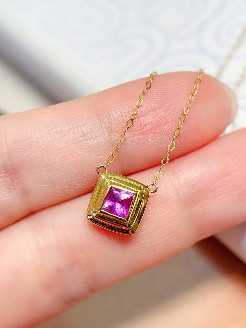 18K Gold Natural Unheated Sapphire Necklace - 2