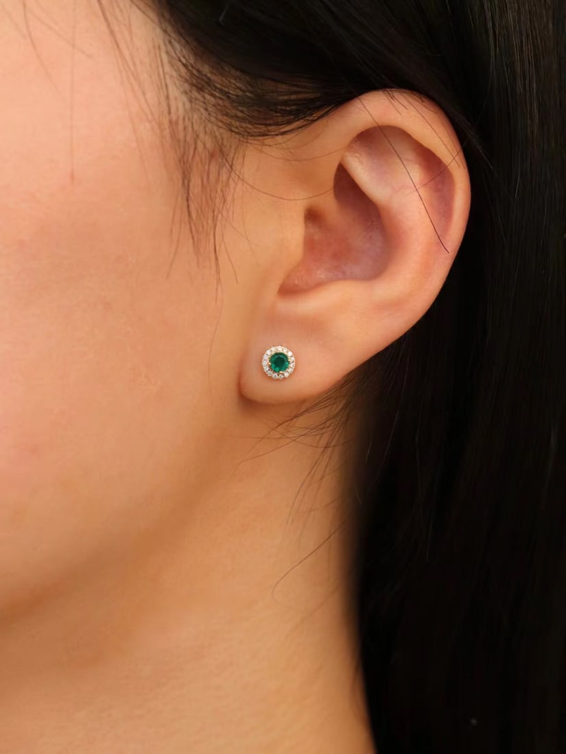 18K Gold Emerald Earrings - 7