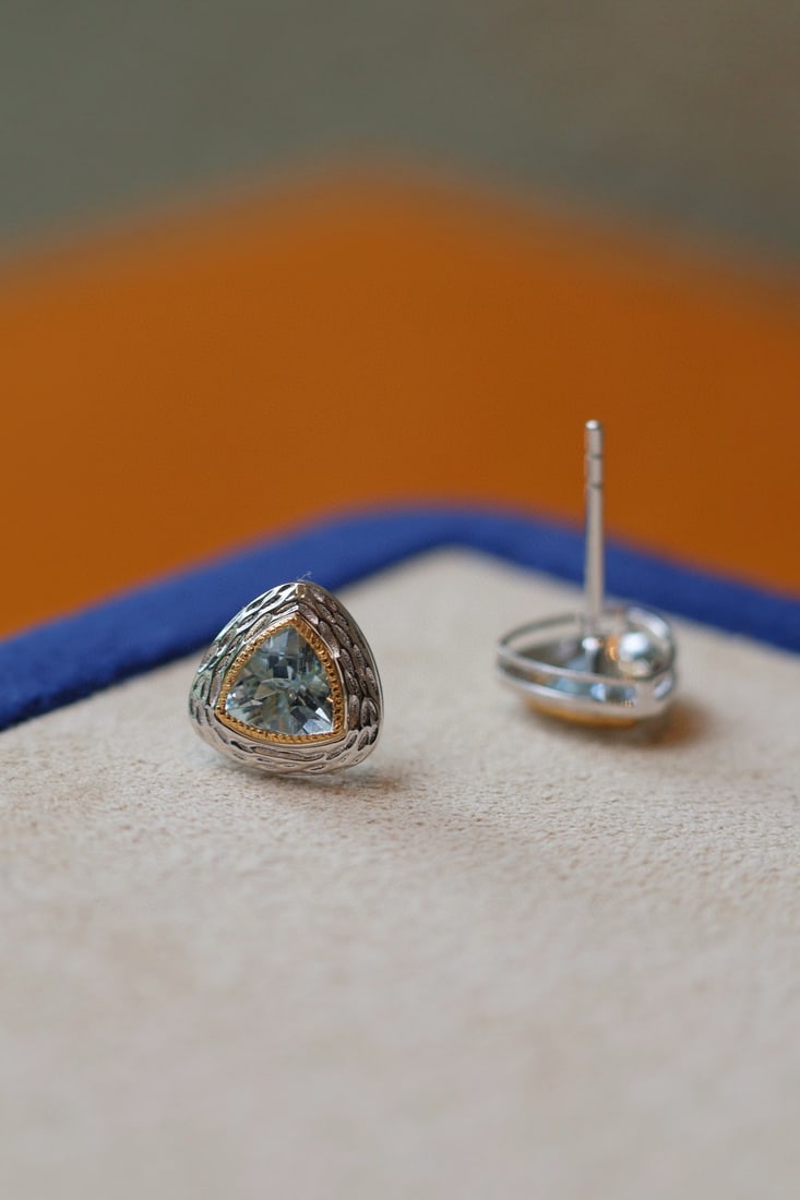 18K Gold Natural Aquamarine Earrings - 3