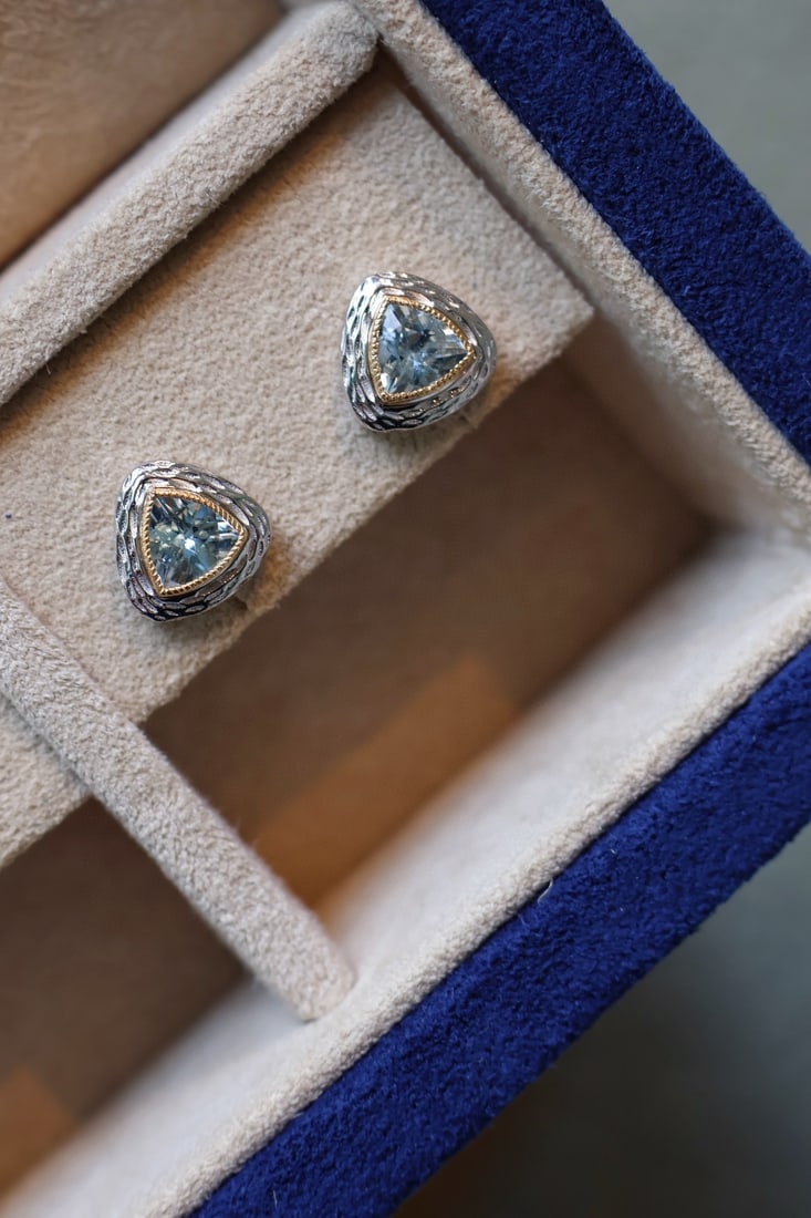 18K Gold Natural Aquamarine Earrings - 4