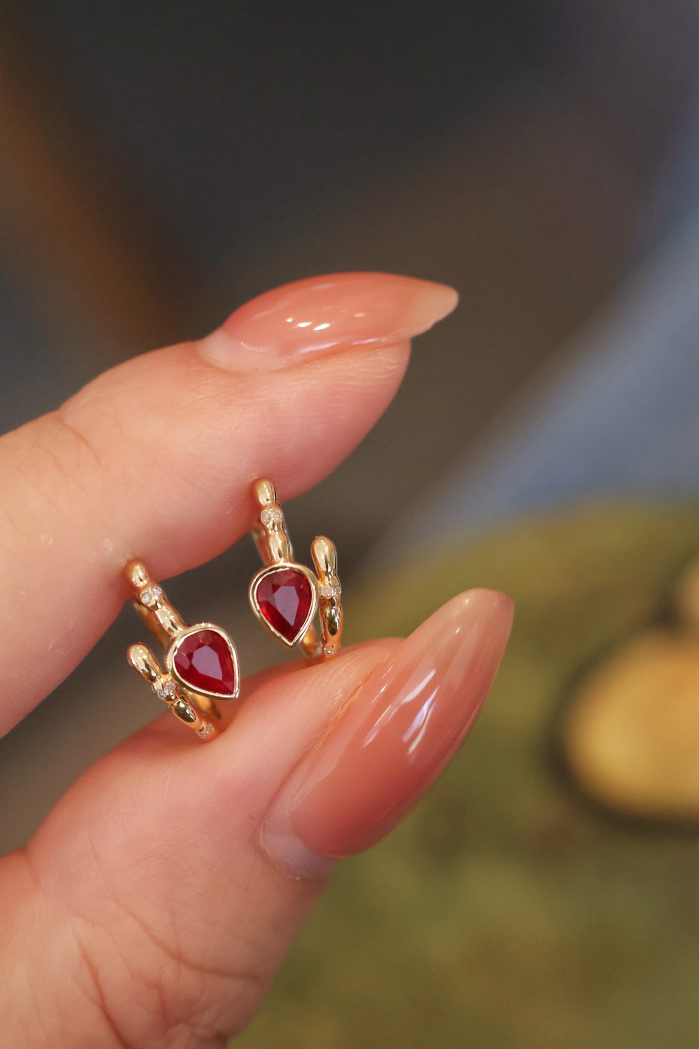 18K Gold Ruby Diamond Earrings - 5