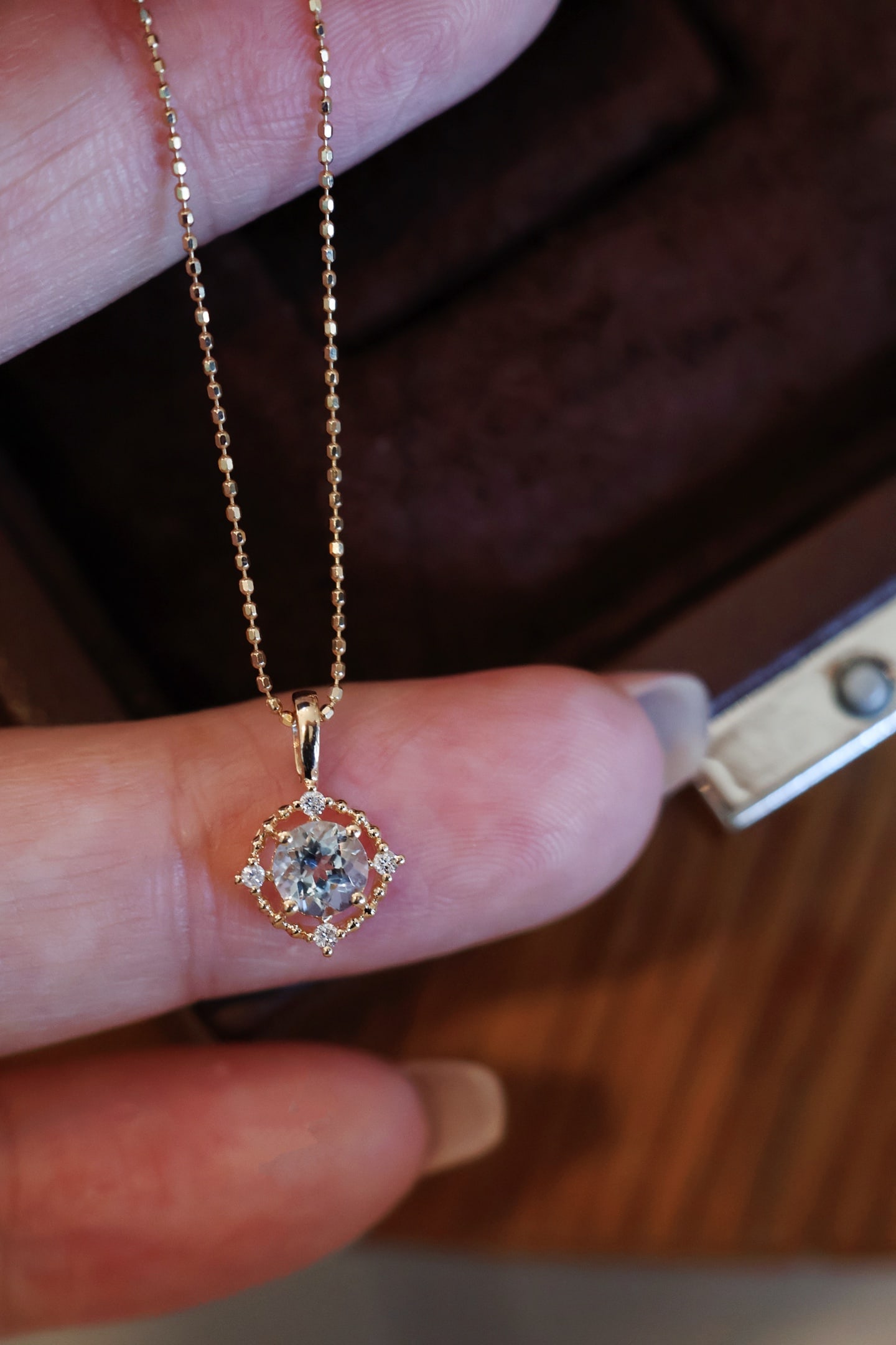 18K Gold Aquamarine Diamond Pendant - 4