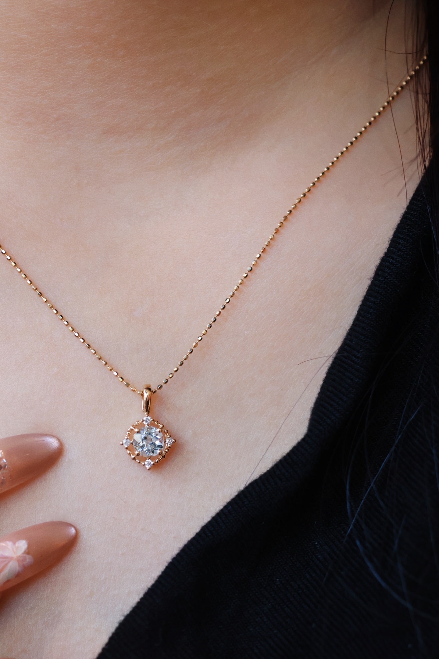 18K Gold Aquamarine Diamond Pendant - 6