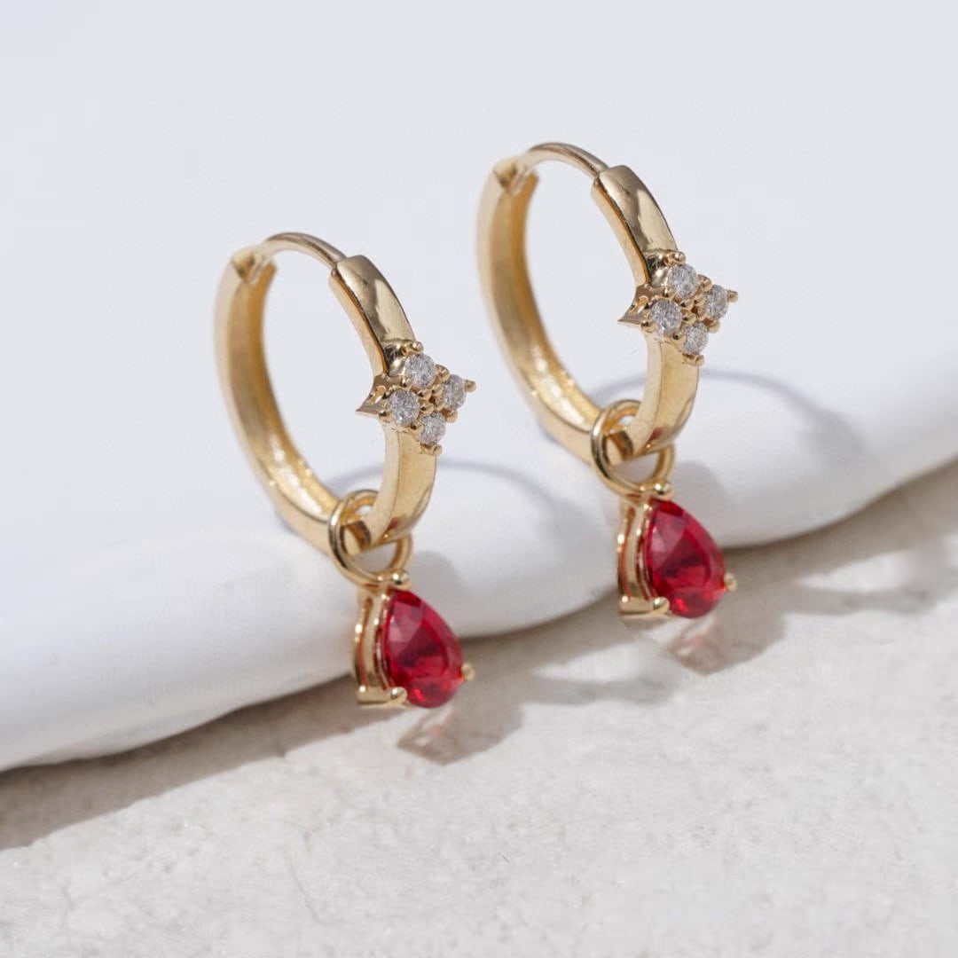 18K Gold Natural Ruby Earrings - 7