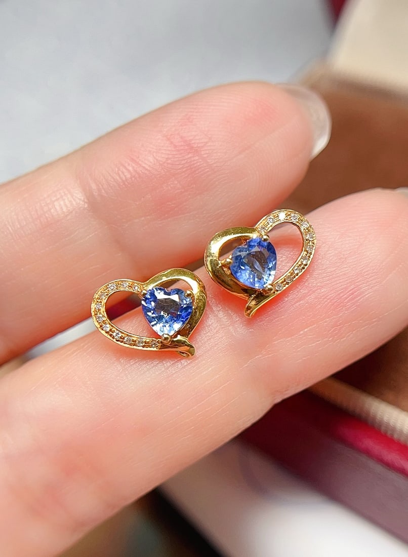 18K Gold Sapphire Earrings - 2