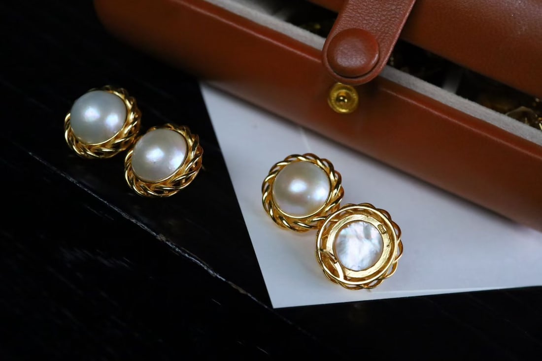Large Seawater Mabe Pearl Earrings - 2