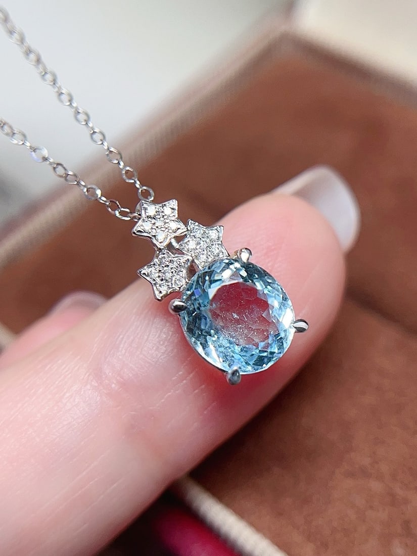 18K Gold Natural Aquamarine Necklace - 2