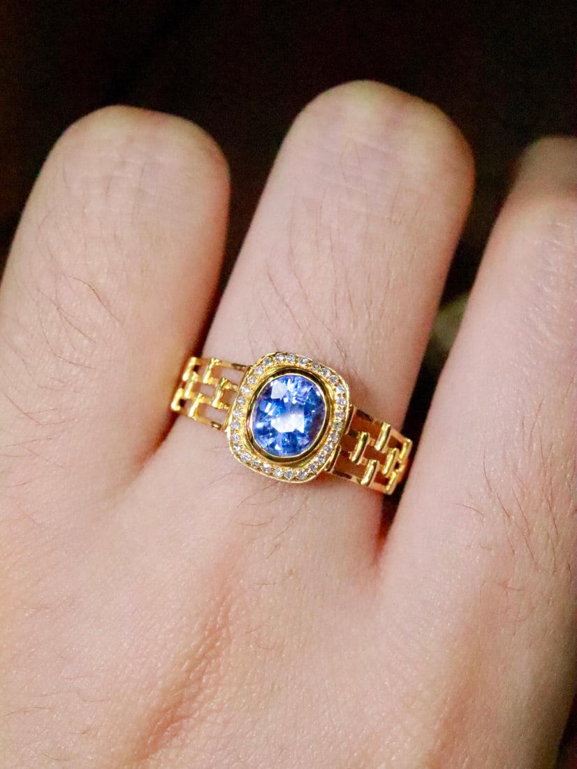 18K Gold Blue Sapphire Ring - 5