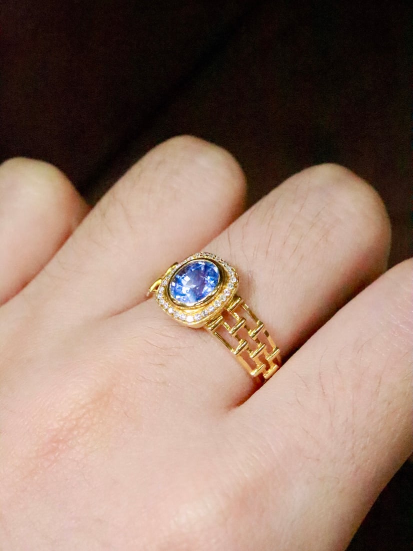 18K Gold Blue Sapphire Ring - 6